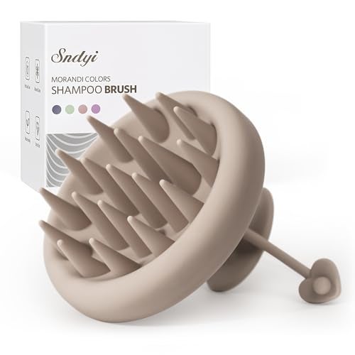 Sndyi Silicone Scalp Massager Shampoo Brush, Hair Scrubber with Soft Silicone Bristles, Scalp Scrubber/Exfoliator for Dandruff Removal, Wet Dry Scalp Brush for Hair Growth & Scalp Care, Khaki - Image 1
