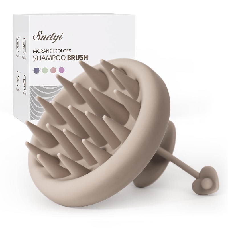Sndyi Silicone Scalp Massager Shampoo Brush, Hair Scrubber with Soft Silicone Bristles, Scalp Scrubber/Exfoliator for Dandruff Removal, Wet Dry Scalp Brush for Hair Growth & Scalp Care, Khaki - Image 2