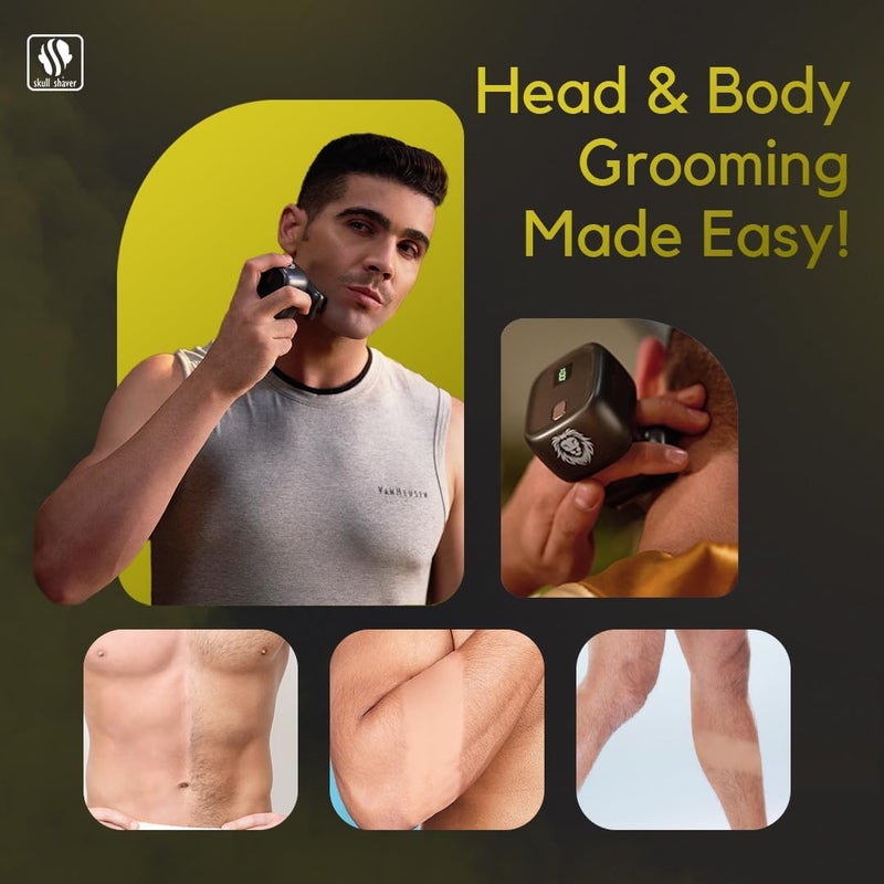 Skull Shaver One Lion Gold Pro Face Shaver for Men - Electric Shaver with Stepped Twin Foil, Gold - Image 5