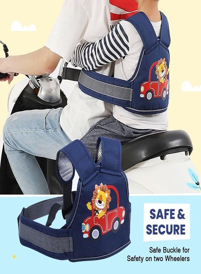INFANTSO Safety Belts for Kids for Bike & Scooty (Blue), 2 Wheeler Vehicle Harness Belt with Four Point Safety Protection, Portable Seat Belts with Reflective Straps for Children & Toddlers - Image 2