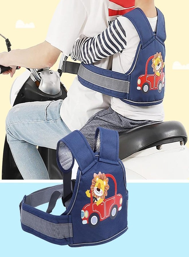 INFANTSO Safety Belts for Kids for Bike & Scooty (Blue), 2 Wheeler Vehicle Harness Belt with Four Point Safety Protection, Portable Seat Belts with Reflective Straps for Children & Toddlers - Image 1