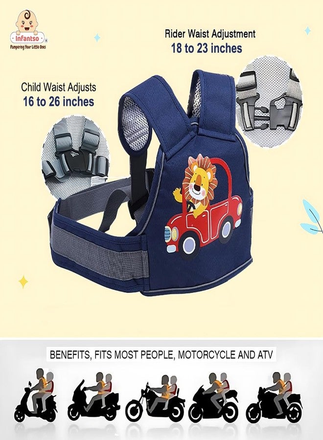 INFANTSO Safety Belts for Kids for Bike & Scooty (Blue), 2 Wheeler Vehicle Harness Belt with Four Point Safety Protection, Portable Seat Belts with Reflective Straps for Children & Toddlers - Image 3