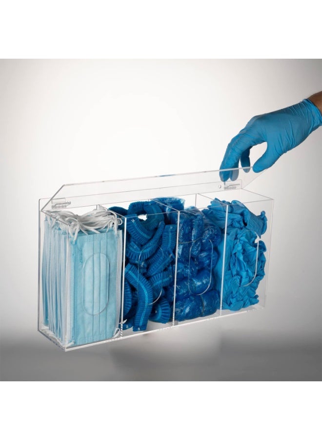 Slasa SLASA Wall Mounted PPE Dispenser Organizer – Acrylic 4-Compartment Holder for Face Masks, Gloves, Sanitizer, Hairnets, Tissue – Clear Hygiene Box for Clinic, Office, Salon (40 x 22.5 x 9.5 cm)  - Image 2