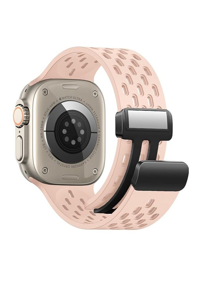 ten.tech - TenTech Breathable Silicone Sports Watch Band with Magnetic Clasp for Apple Watch Ultra/Ultra 2, Size 49mm 45mm 44mm 42, Soft Band for iWatch Series 9/8/7/6/5/4/3/2 /1/SE – Pink - Image 1