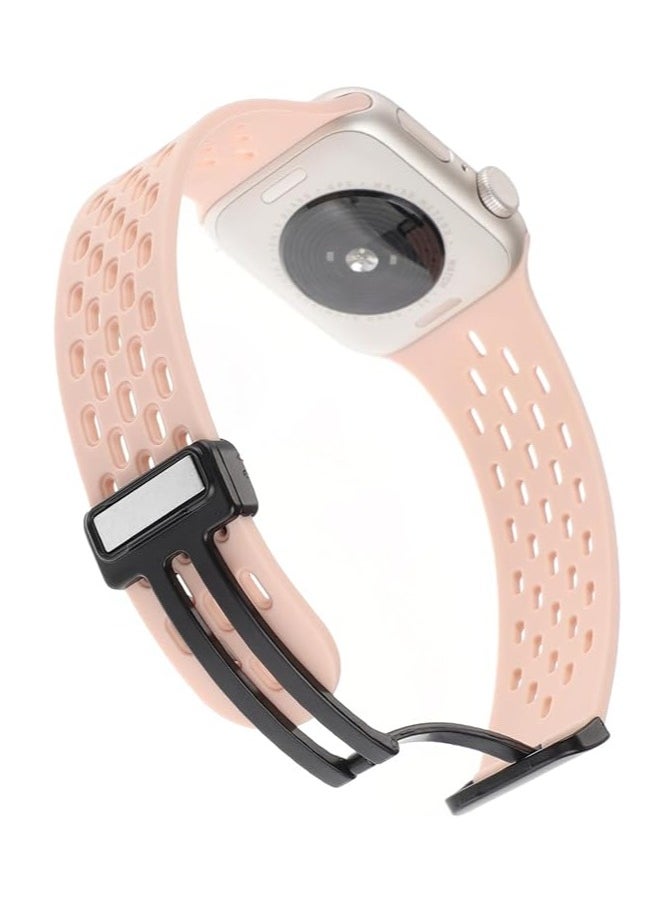 ten.tech - TenTech Breathable Silicone Sports Watch Band with Magnetic Clasp for Apple Watch Ultra/Ultra 2, Size 49mm 45mm 44mm 42, Soft Band for iWatch Series 9/8/7/6/5/4/3/2 /1/SE – Pink - Image 1