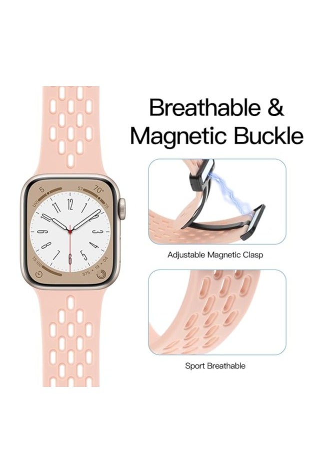 ten.tech - TenTech Breathable Silicone Sports Watch Band with Magnetic Clasp for Apple Watch Ultra/Ultra 2, Size 49mm 45mm 44mm 42, Soft Band for iWatch Series 9/8/7/6/5/4/3/2 /1/SE – Pink - Image 1