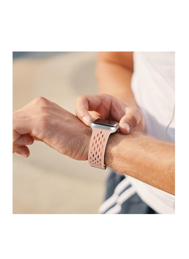 ten.tech - TenTech Breathable Silicone Sports Watch Band with Magnetic Clasp for Apple Watch Ultra/Ultra 2, Size 49mm 45mm 44mm 42, Soft Band for iWatch Series 9/8/7/6/5/4/3/2 /1/SE – Pink - Image 1
