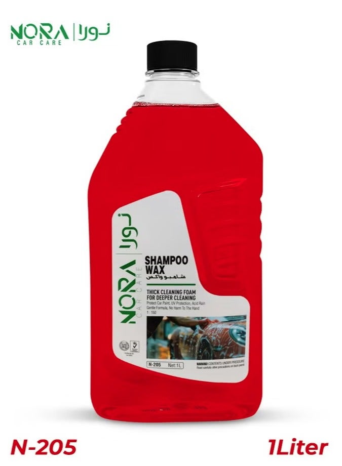 NORA Car Care Shampoo Wax N-205 – 1L (Pack of 1), High Foam Car Wash Shampoo with Wax Protection, pH Balanced, UV Protection, Lemon Fragrance, Safe for Paint, Plastic, Vinyl & Tires, Thick Foaming Formula for Deep Cleaning & Glossy Shine - Image 1