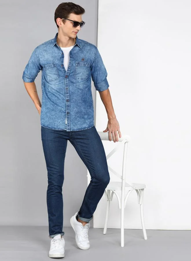 Kuons Avenue  KUONS AVENUE Men Blue Washed Denim Shirt for Men | Best Price UAE
