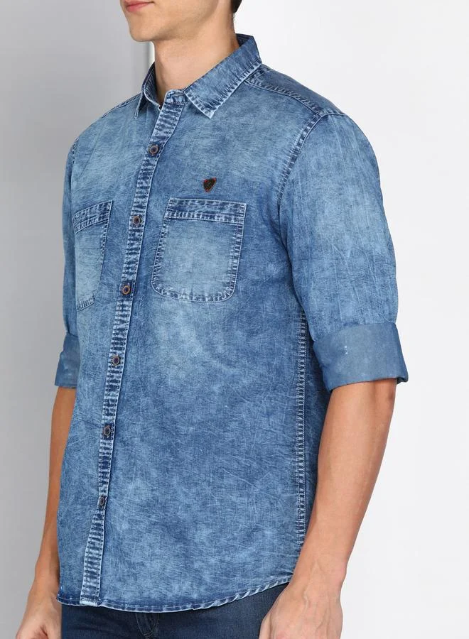 Kuons Avenue  KUONS AVENUE Men Blue Washed Denim Shirt for Men | Best Price UAE