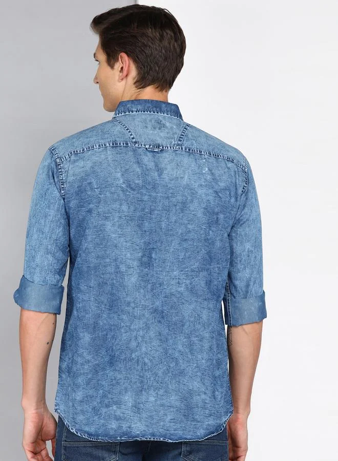 Kuons Avenue  KUONS AVENUE Men Blue Washed Denim Shirt for Men | Best Price UAE