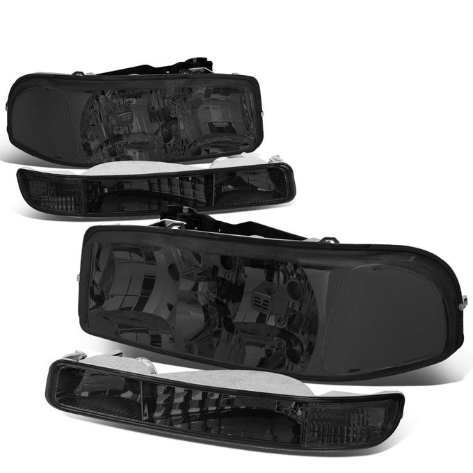 Headlights Assembly Compatible With 19992007 Gmc Sierra Yukon 1500 2500 3500 Driver And Passenger Side Halogen Headlamps Replacement Wbumper Lamps Smoked Lens Clear Corner