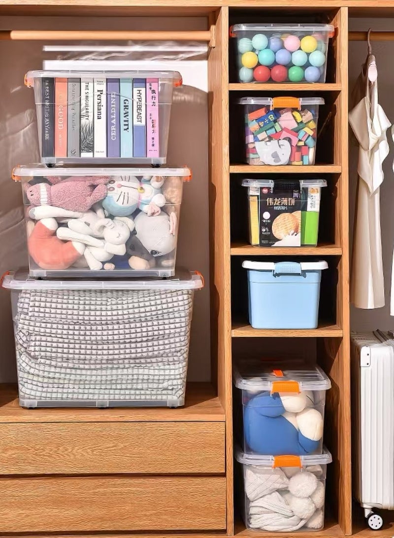 4pcs Clear Storage Box Plastic Storage Bins with Lids,Wheels and Handle Stackable Storage Containers Large Capacity Organizing Boxes for Home Offices Cars(15L,36x25x20cm) - Image 2