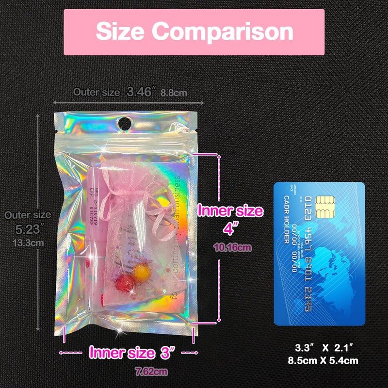 Trunple Resealable Foil Pouch Bag [100 PCS ] Great for Party Favor Food Storage (Holographic Color, 3 x 4 Inch) - Image 3