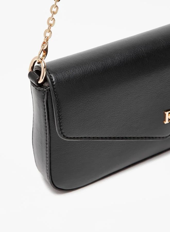 Flora Bella By Shoexpress Solid Crossbody Bag with Button Closure and Chain Strap