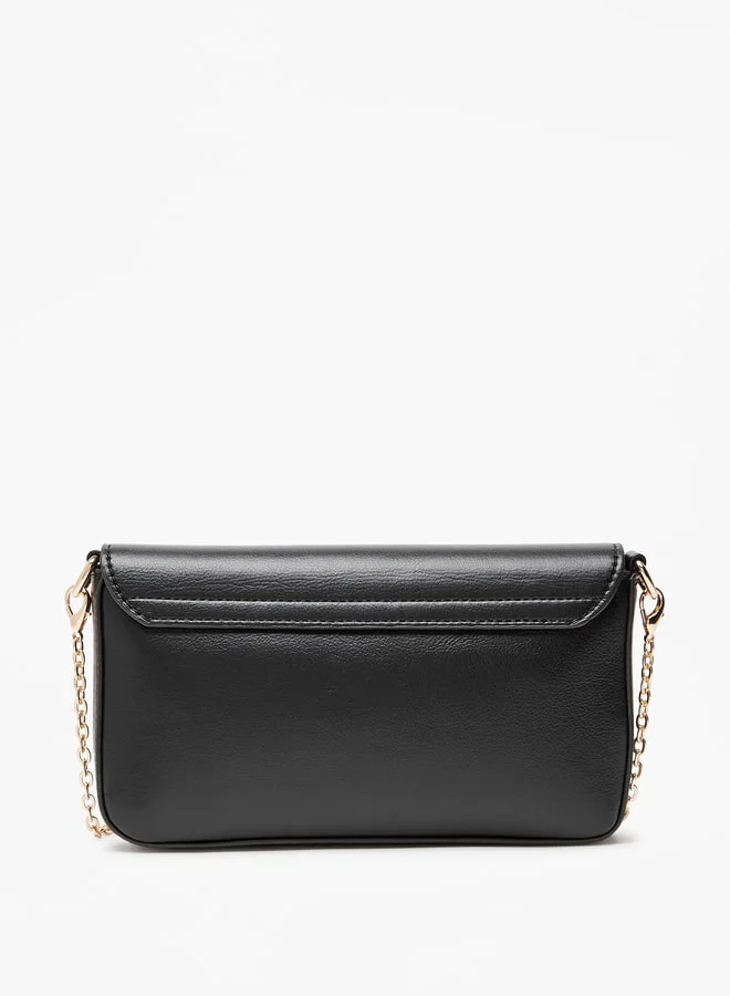 Flora Bella By Shoexpress Solid Crossbody Bag with Button Closure and Chain Strap