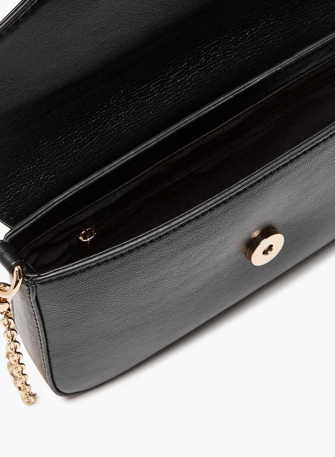Flora Bella By Shoexpress Solid Crossbody Bag with Button Closure and Chain Strap