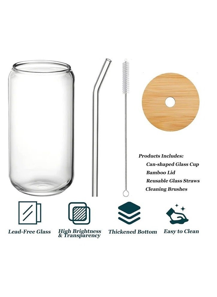 مجموعة أكواب زجاجية على شكل علب، كوب كولا بغطاء، كوب ، كوب قهوة مثلجة، يمكن استخدامها ككوب غير قابل للسكب، كأس كوكتيل، كوب كولا، وكوب ليموناضة. - Image 2