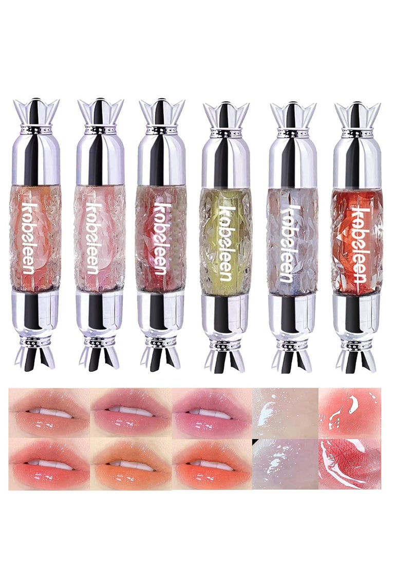 Excefore Fruity Flavors Lip Glosses, 6 Colors Candy Hydrating Lip Gloss Set, Water Shimmery Women Lip Glosses, Glaze Glass Gloss Lip, Transparent Hyaluronic Acid Lip - Image 1