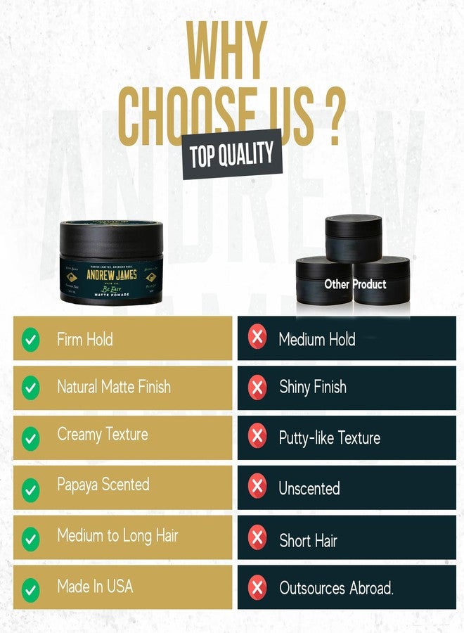 ANDREW JAMES Be Easy | Cream Pomade | Firm Strong Hold | Natural Matte Finish | 2.75 Ounce | Pack of 1 - Image 5