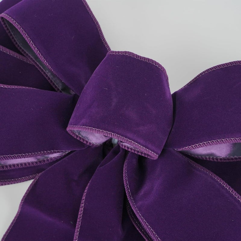 LiBongTa 13" Purple Bow Pre-Tied Bow for Christmas Tree, Purple Velvet Ribbon Bow for Wreaths, Tree Toppers Bow, Premade Bow, Gift Bow for Party Favor, Christmas Home Indoor Outdoor Decor-1 Counts - Image 4