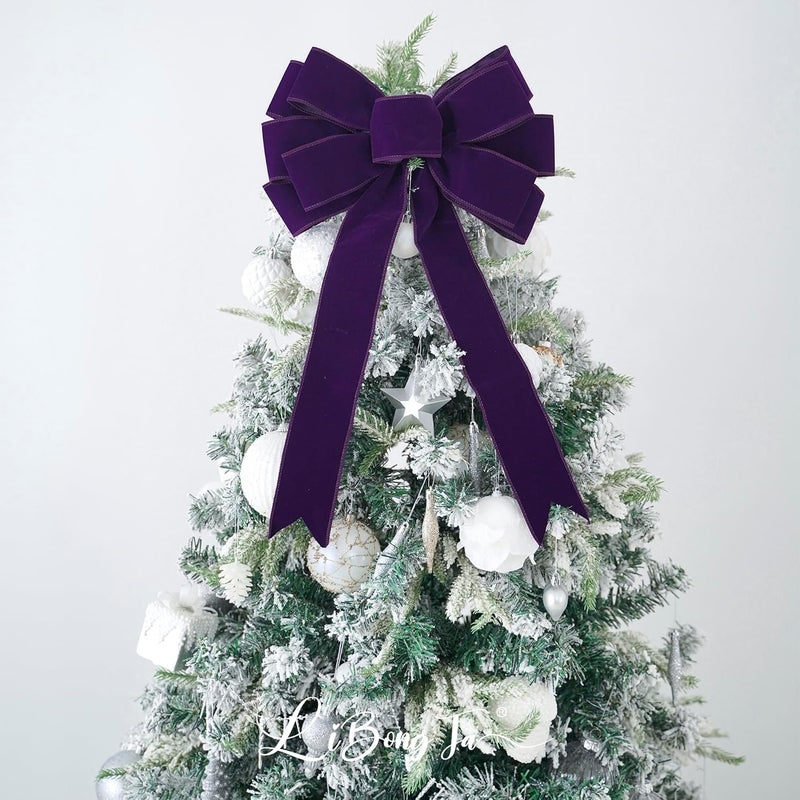 LiBongTa 13" Purple Bow Pre-Tied Bow for Christmas Tree, Purple Velvet Ribbon Bow for Wreaths, Tree Toppers Bow, Premade Bow, Gift Bow for Party Favor, Christmas Home Indoor Outdoor Decor-1 Counts - Image 5