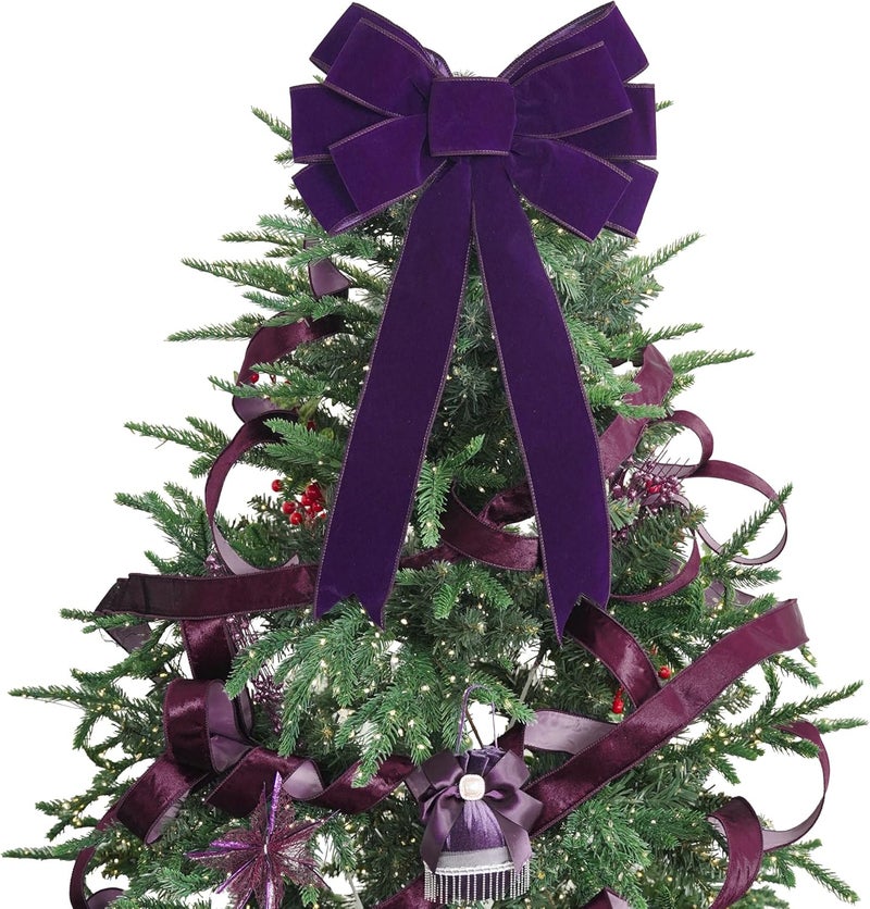 LiBongTa 13" Purple Bow Pre-Tied Bow for Christmas Tree, Purple Velvet Ribbon Bow for Wreaths, Tree Toppers Bow, Premade Bow, Gift Bow for Party Favor, Christmas Home Indoor Outdoor Decor-1 Counts - Image 1