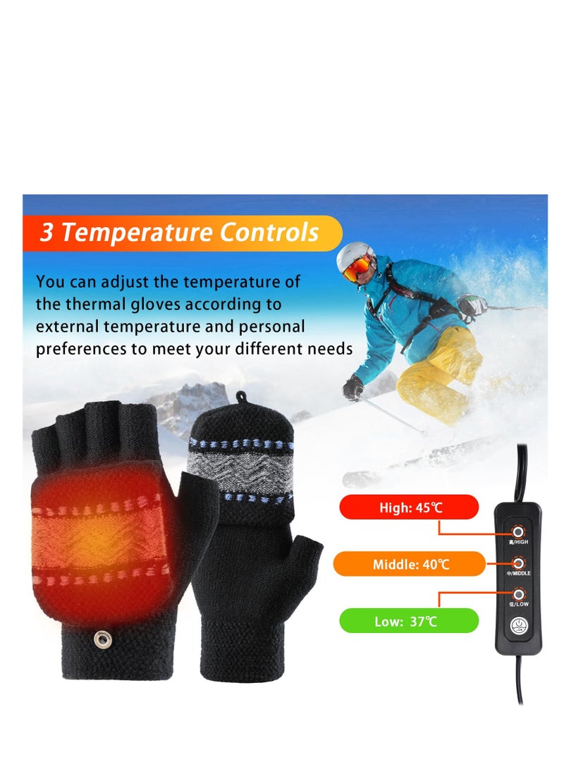 USB Heated Gloves for Men and Women - Winter Electric Fingerless Touchscreen Gloves with 3 Adjustable Heat Settings, Washable Knitting Design for Full & Half Hand Warmth, Perfect for Laptop Use. - Image 3