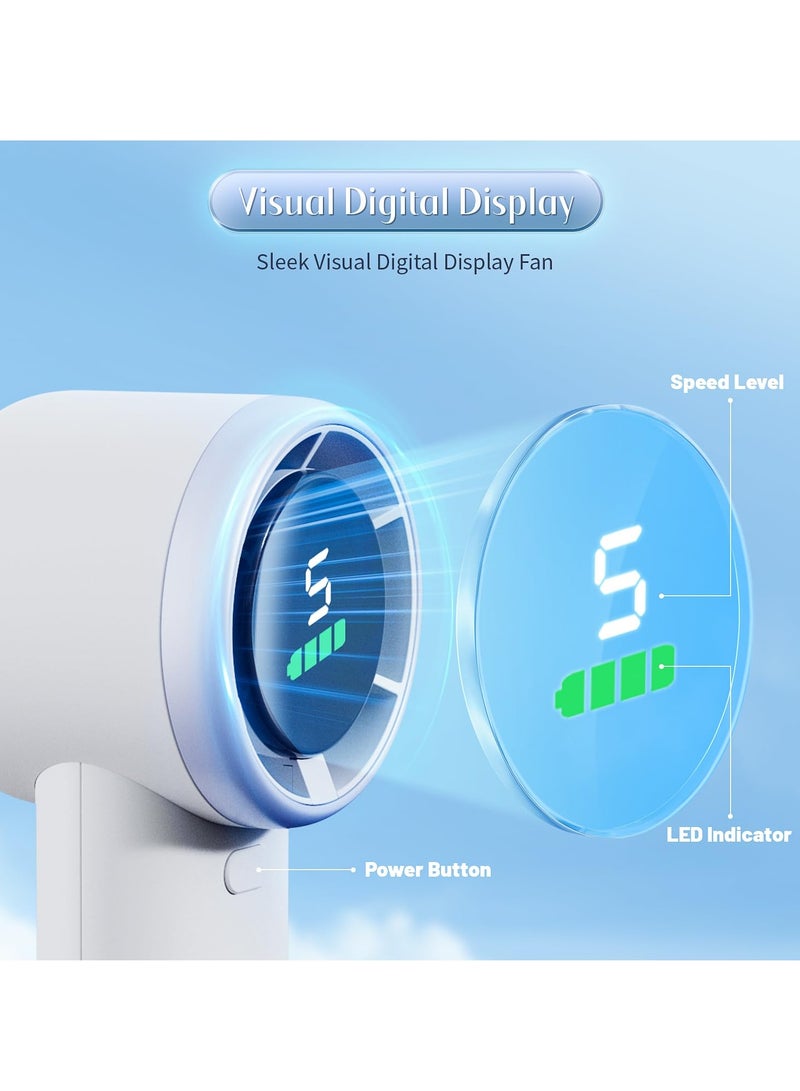 SYOSI Portable Handheld Turbo Fan, 3600mAh Rechargeable Mini Fan with 5 Speeds, Digital Display Personal Fan, Gifts for Women and Men, Camping, Travel, Outdoor, White - Image 4