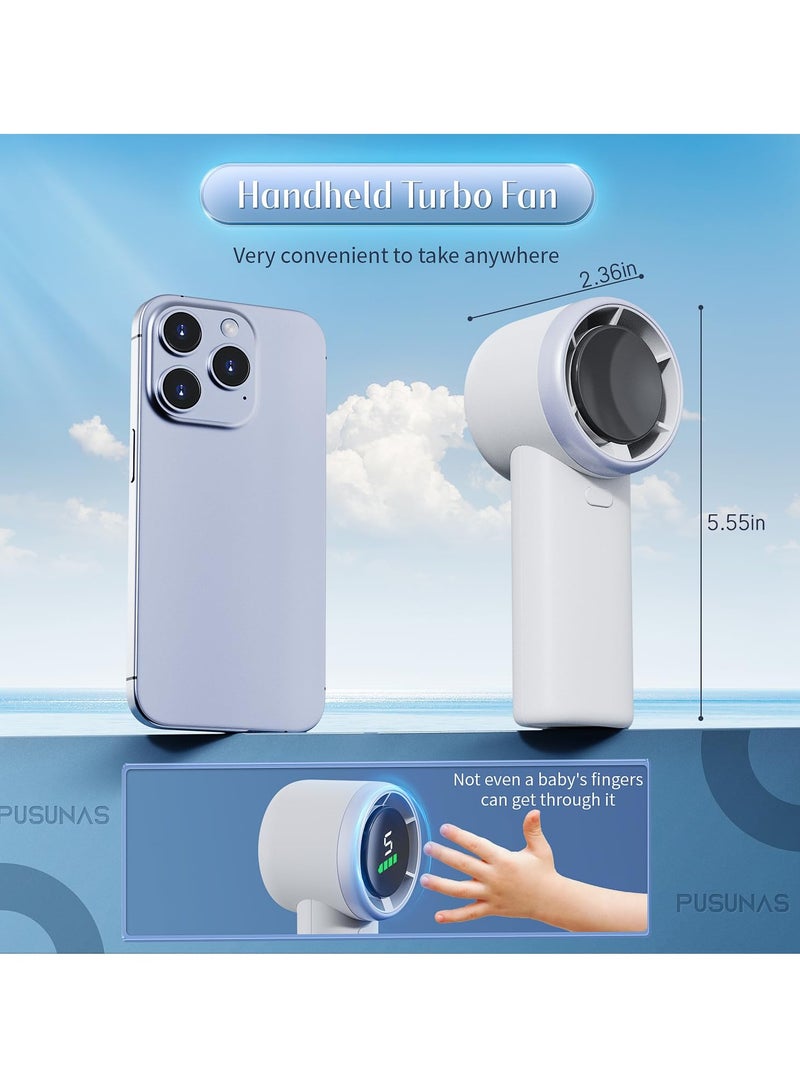 SYOSI Portable Handheld Turbo Fan, 3600mAh Rechargeable Mini Fan with 5 Speeds, Digital Display Personal Fan, Gifts for Women and Men, Camping, Travel, Outdoor, White - Image 5
