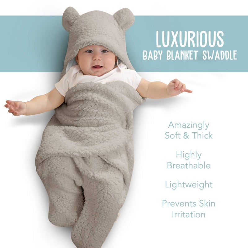 BlueMello Swaddle Blanket | Ultra-Soft Plush Essential for Infants 0-6 Months | Receiving Swaddling Wrap Grey | Ideal Newborn Registry and Toddler Boy Accessories | Perfect Baby Girl Shower Gift - Image 2