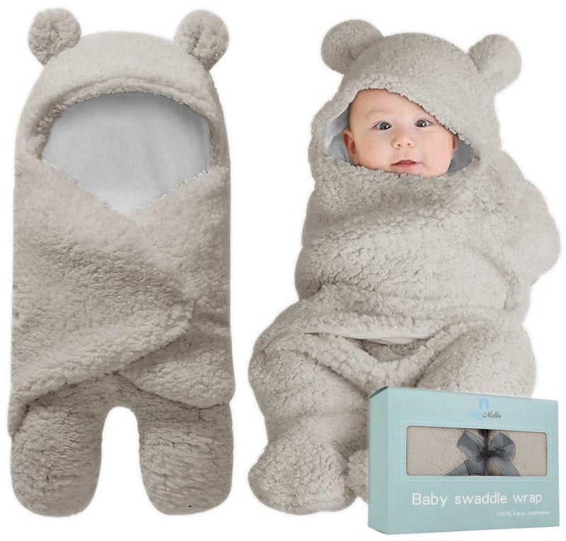 BlueMello Swaddle Blanket | Ultra-Soft Plush Essential for Infants 0-6 Months | Receiving Swaddling Wrap Grey | Ideal Newborn Registry and Toddler Boy Accessories | Perfect Baby Girl Shower Gift - Image 1