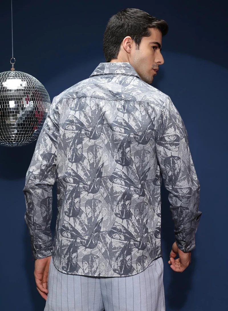CAHOOT  Men's Indigo Blue Willow-Foliage Imprint Shirt for Men | Best Price UAE