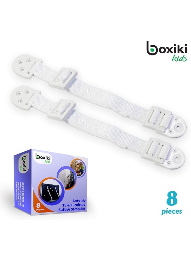 Boxiki Kids Adjustable Anti-Tip Furniture Anchors for Baby Proofing and Dresser Anchoring Kit. 8 PC Wall Anchors and Earthquake Straps. Baby Safety Kit and Home Safety Furniture Straps (White) - Image 4