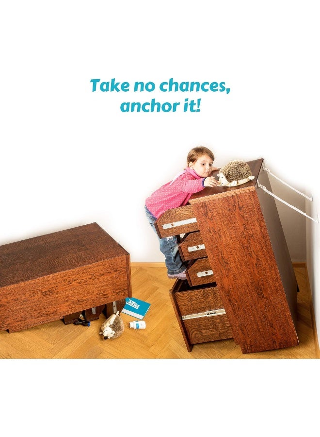 Boxiki Kids Adjustable Anti-Tip Furniture Anchors for Baby Proofing and Dresser Anchoring Kit. 8 PC Wall Anchors and Earthquake Straps. Baby Safety Kit and Home Safety Furniture Straps (White) - Image 3
