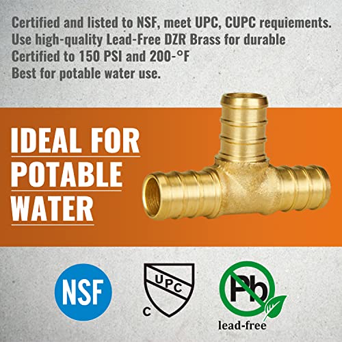 SUNGATOR 12-Pack 1/2" Pex Tee Fittings, Pex Fittings 1/2 Inch Tee, No Lead Brass, NSF, UPC Certified - Image 3