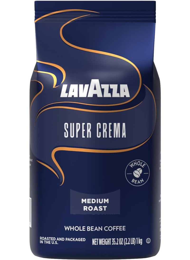 Lavazza Super Crema Whole Bean Coffee, Medium Espresso Roast, Arabica and Robusta Blend, 2.2 lb Bag