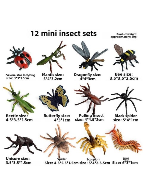 Simulation Marine Life Model Deep Sea Fish Group Toy Suit Megalodon Black-tip Shark Squid Whale Shark Swordfish-Colour:Kz Mini Insect 12 Style Set