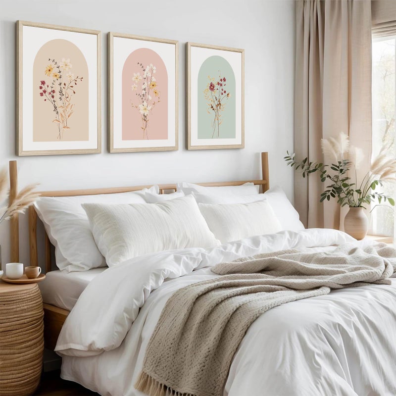 Tanmart Watercolor Flower Wall Art Set of 3 Wildflower Floral Wall Decor Pictures Botanical Canvas Wall Art Vintage Prints Boho Flower Painting Minimalist Floral Poster for Bedroom Room 12x16 Inch Wood Framed - Image 5
