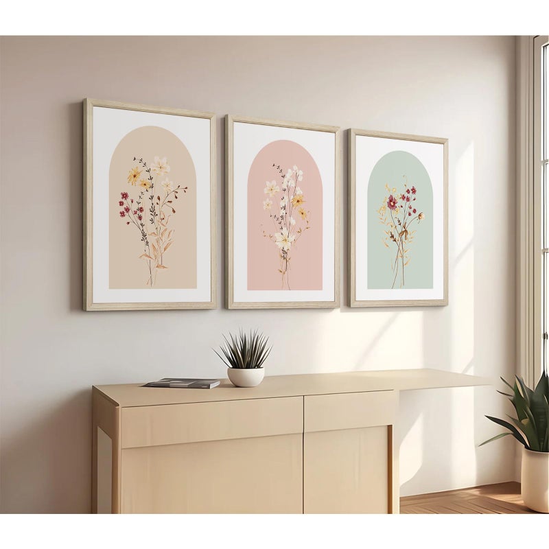 Tanmart Watercolor Flower Wall Art Set of 3 Wildflower Floral Wall Decor Pictures Botanical Canvas Wall Art Vintage Prints Boho Flower Painting Minimalist Floral Poster for Bedroom Room 12x16 Inch Wood Framed - Image 3
