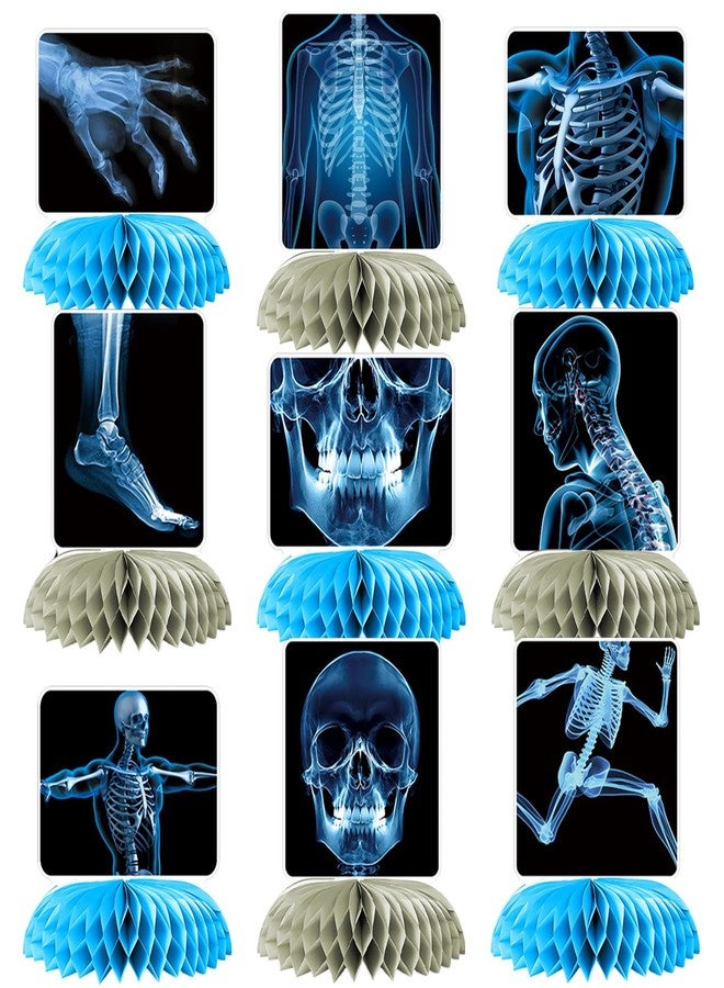 Ceonam 9 Pcs X-Ray Honeycomb Centerpieces, 3D Skeleton and Human Anatomy Tissue Paper Table Decorations with Skull, Hand, Spine, and More for Science Doctor Graduation, Clinic and Medical Party Supplies - Image 1