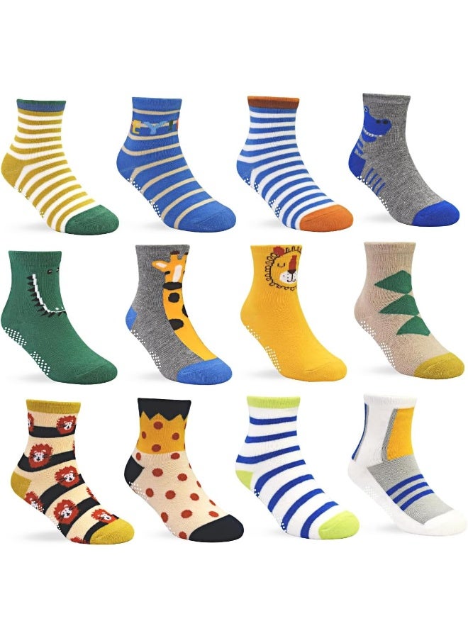 Tphon Kids Non Slip Toddler Boy Grip Socks 12 Pairs Anti Skid Sticky Socks for 1-10 Years Infants Baby Children - Image 1