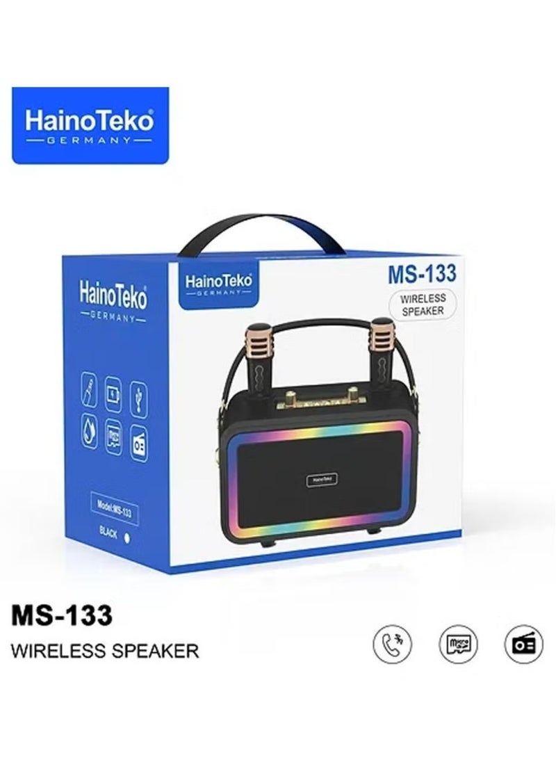Haino Teko MS133 Portable Bluetooth Wireless Speaker with 2 Wireless Mics – High-Quality Sound, Wireless Karaoke Speaker for Parties, Outdoor Events, and Home Use, Perfect for Music, Singing, and Entertainment - Image 1