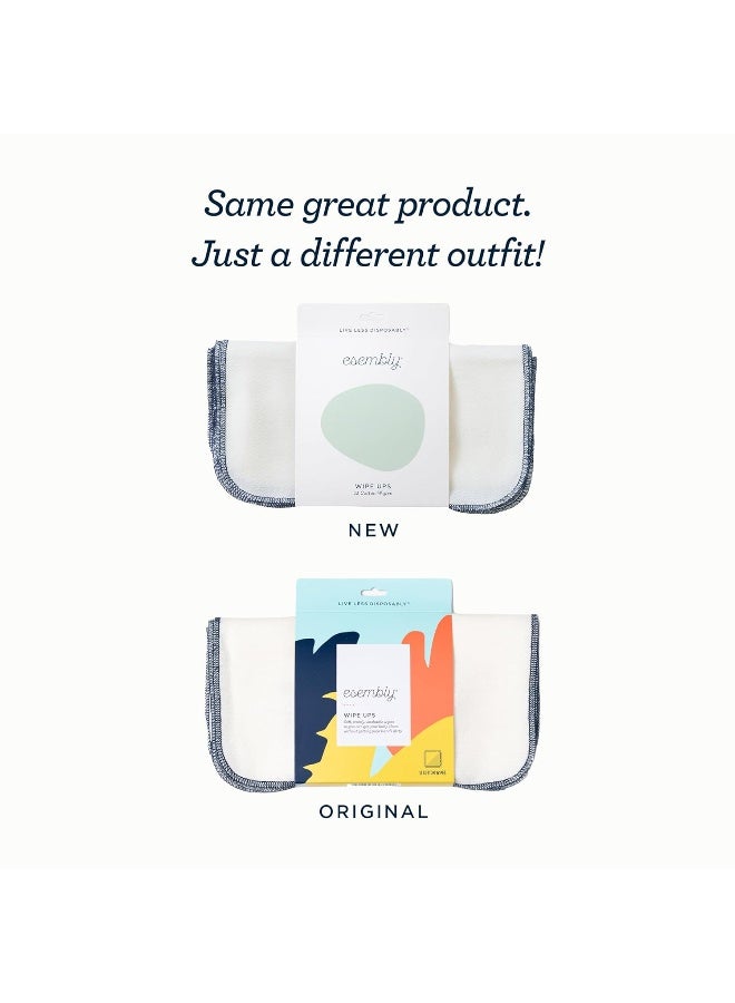 Esembly Wipe Ups, Organic Cotton Reusable Baby Wipes, Soft and Sturdy Washable Cloth Diaper Wipe, One Size, 2 x 12-pk (24 wipes) - Image 2