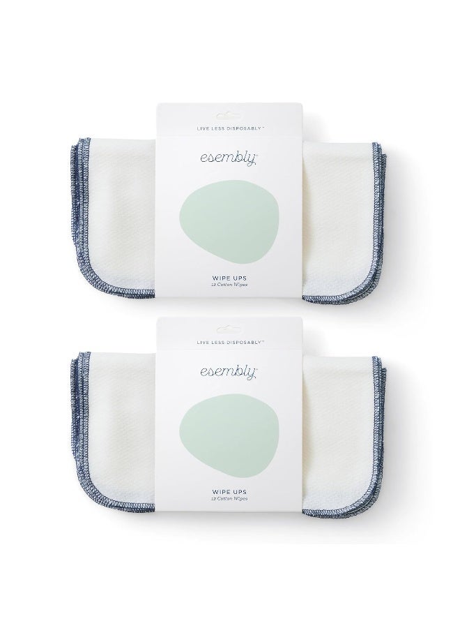 Esembly Wipe Ups, Organic Cotton Reusable Baby Wipes, Soft and Sturdy Washable Cloth Diaper Wipe, One Size, 2 x 12-pk (24 wipes) - Image 1
