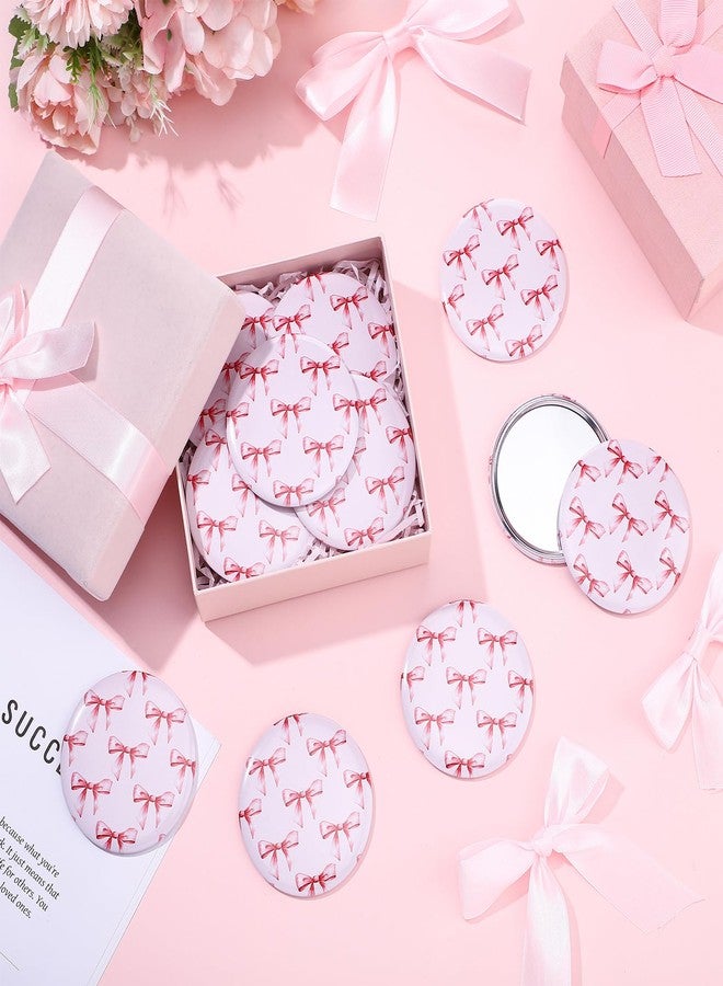Marsui 12 Pcs Bow Party Favors Coquette Pink Bow Compact Mirror Bulk 2. 76 Inch Portable Round Pocket Makeup Travel Mirror Aesthetic Gift for Women Mom Shower Bridal Bachelorette Party Decoration - Image 2