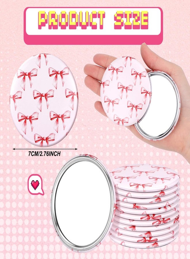 Marsui 12 Pcs Bow Party Favors Coquette Pink Bow Compact Mirror Bulk 2. 76 Inch Portable Round Pocket Makeup Travel Mirror Aesthetic Gift for Women Mom Shower Bridal Bachelorette Party Decoration - Image 3