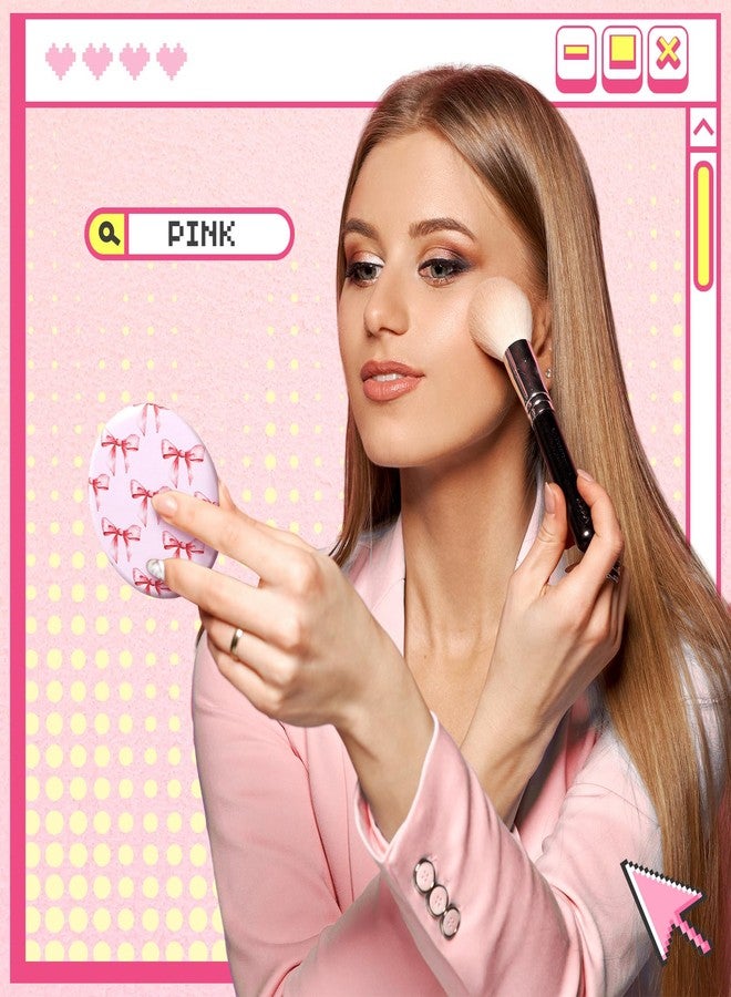 Marsui 12 Pcs Bow Party Favors Coquette Pink Bow Compact Mirror Bulk 2. 76 Inch Portable Round Pocket Makeup Travel Mirror Aesthetic Gift for Women Mom Shower Bridal Bachelorette Party Decoration - Image 4