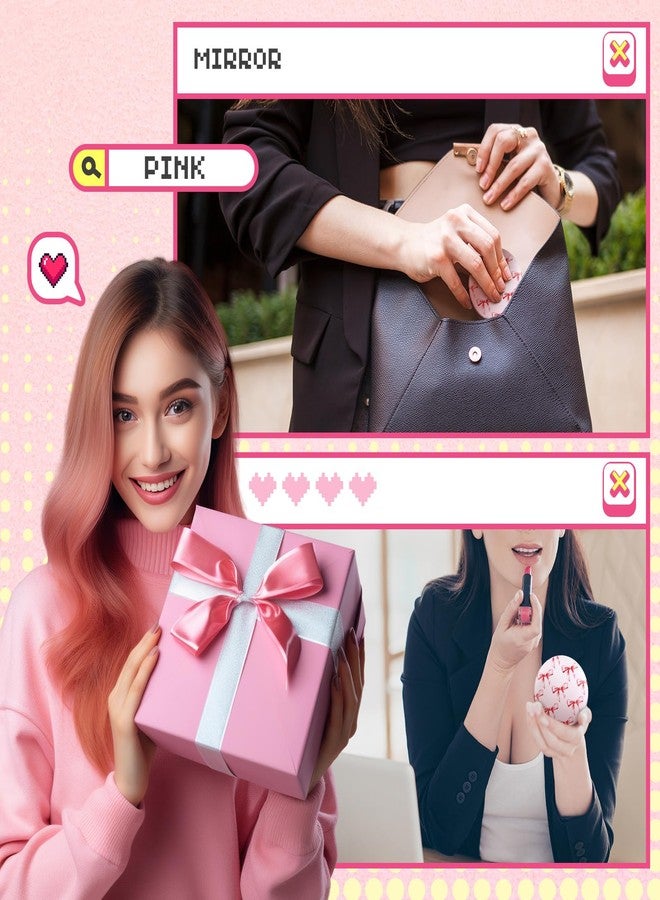 Marsui 12 Pcs Bow Party Favors Coquette Pink Bow Compact Mirror Bulk 2. 76 Inch Portable Round Pocket Makeup Travel Mirror Aesthetic Gift for Women Mom Shower Bridal Bachelorette Party Decoration - Image 5