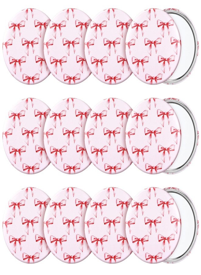Marsui 12 Pcs Bow Party Favors Coquette Pink Bow Compact Mirror Bulk 2. 76 Inch Portable Round Pocket Makeup Travel Mirror Aesthetic Gift for Women Mom Shower Bridal Bachelorette Party Decoration - Image 1
